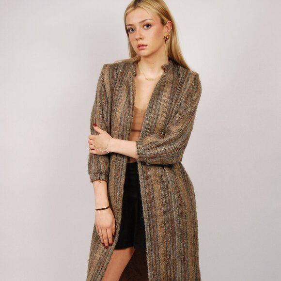 Jackets & Blazers - 70s Mohair Duster Jacket (S) small grey brown MJ Seattle vintage trench wool